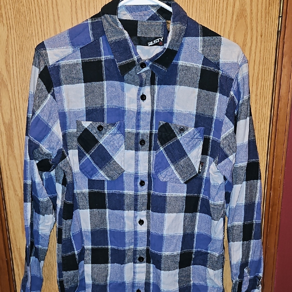 Blue and Black Plaid Men's Shirt